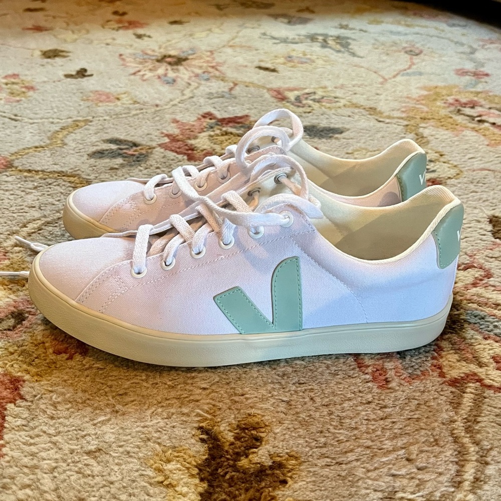Veja White and Light Green Sneakers